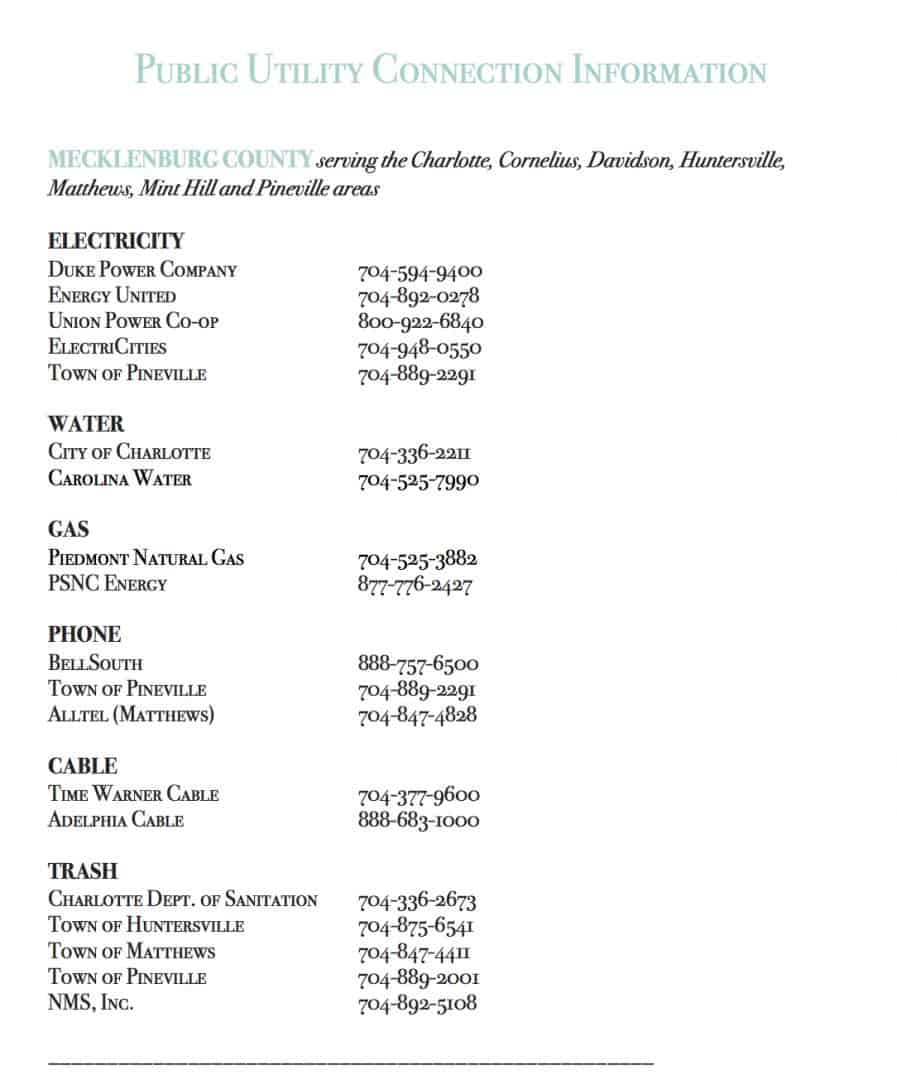 Public Utility Information Charlotte NC Homes for Sale By The Maxwell