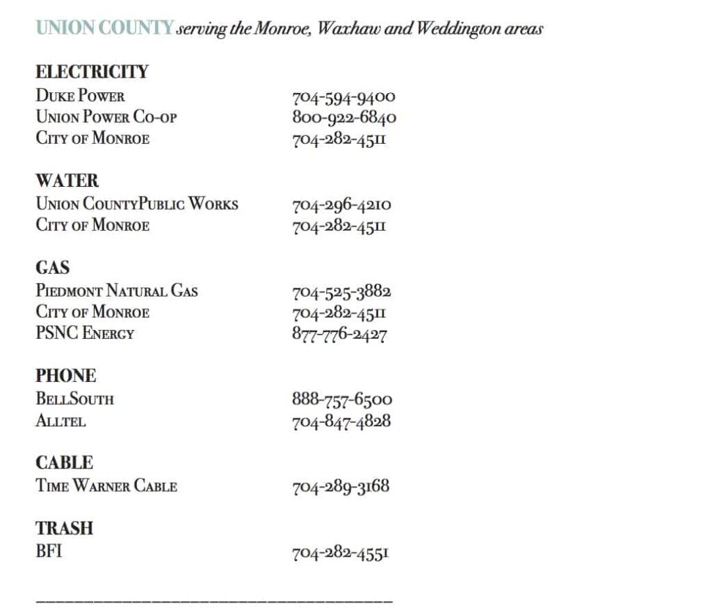 Union County Utility Providers