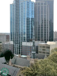 Concrete glass trees steeple