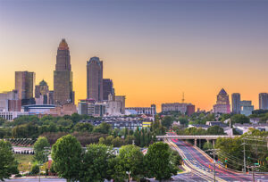Charlotte, North Carolina, USA uptown skyline at dusk.
